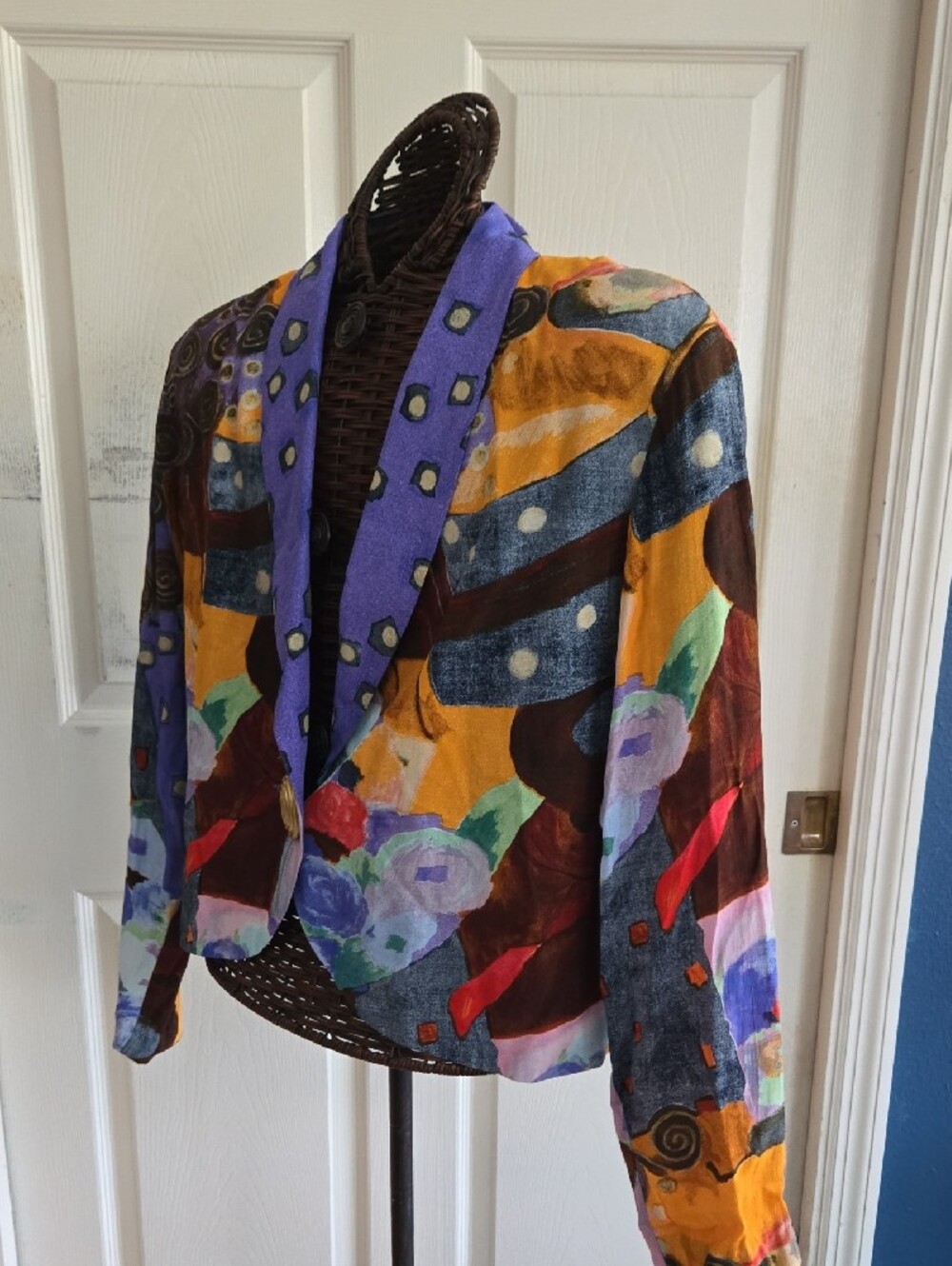 Carole Little Multicolor Abstract Blazer with Purple Accents-Size 12 - Picture 7 of 10
